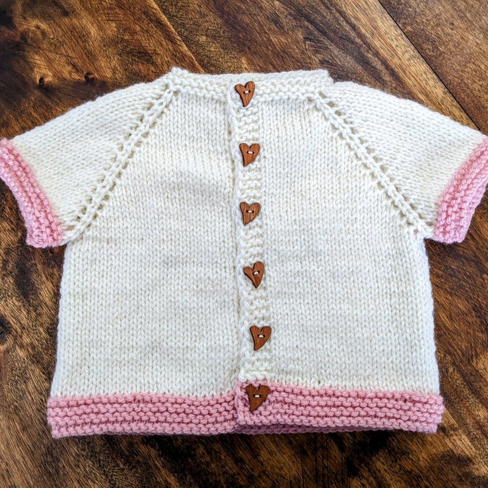 Handknitted seamless off white &  Pink Baby Girl short  sleeve Jacket